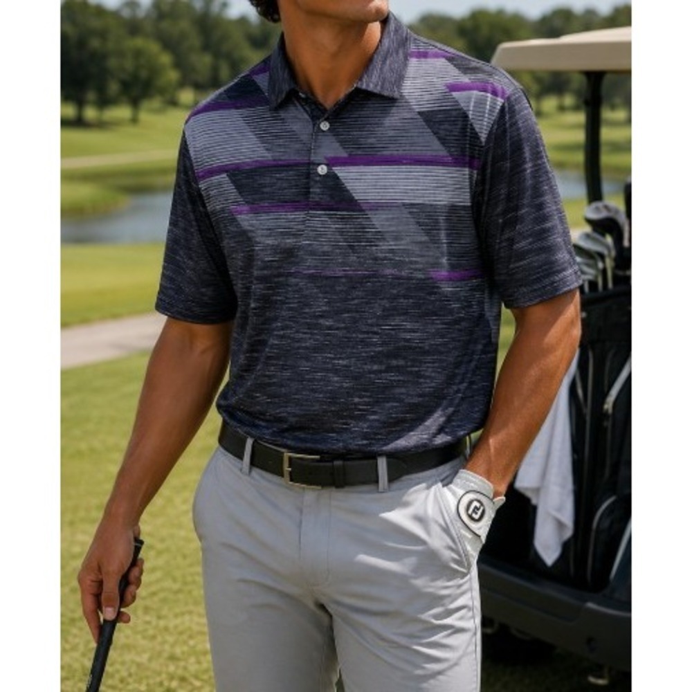 Ben Hogan Performance Mens Golf Polo Large Space Dye Purple Grey Black Stripe